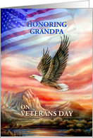 Honoring Grandpa on Veterans Day, Flying Eagle and Flag card
