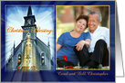 Christmas Blessings, Old Church with Light Rays, Photo Card