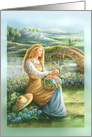 Woman with Basket of Flowers, Megan’s Morning Original Art Blank card