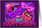 Happy Purim Jewish Stars with Masks Stars and Dice for Purim card