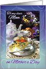 To Mom on Mother’s Day, Pansies with Vintage Teacups and Teapot card