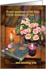 Missing You Still Life of Pink Roses Candles and Paradise Lost Book card