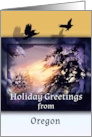 Holiday Greetings from Oregon with Snowy Christmas Sunset card