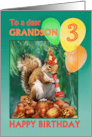 Happy 3rd Birthday to Grandson Squirrel and Balloons Three Year Old card