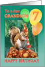 Happy 7th Birthday to Grandson Squirrel and Balloons Seven Years Old card