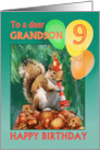 Happy 9th Birthday Grandson Squirrel and Balloons Nine Years Old card