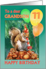 Happy 11th Birthday Grandson Squirrel and Balloons Eleven Years Old card