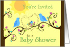 Baby Shower Invitation with Singing Birds and Baby Bird in Tree card