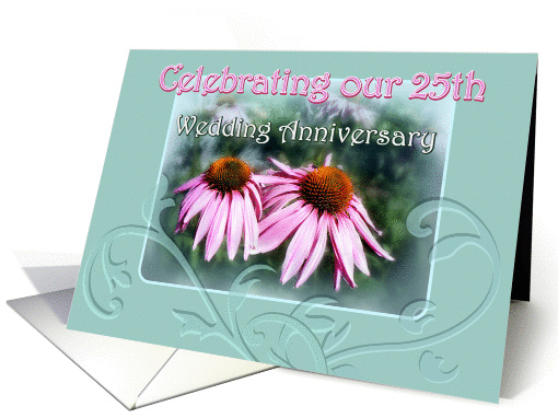 Invitation to 25th Silver Wedding Anniversary Party, Pink Flowers card