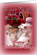 Valentine to Pastor and Wife, Red Roses and Silver Pitcher on Lace card