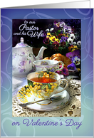 Happy Valentine’s Day to Pastor and Wife, Vintage Teapot & Teacups card