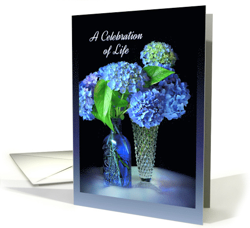 Celebration of Life Memorial Invitation, Blue Hydrangeas card