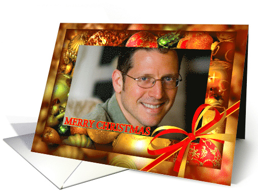Merry Christmas Add Photo Christmas Ornaments and Bow card (1034883)