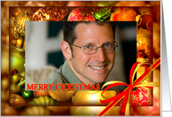 Merry Christmas Add Photo Christmas Ornaments and Bow card