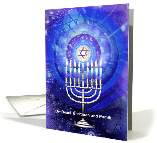 Happy Hanukkah Silver Menorah and Star of David Custom Front card