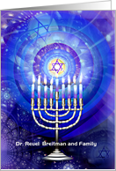 Happy Hanukkah Silver Menorah and Star of David Custom Front card