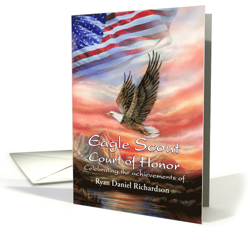 Eagle Scout Court of Honor Invitation, Flag & Eagle, Custom Front card