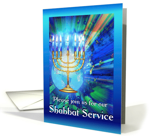 Shabbat Service Invitation for Sabbath with Menorah and Lights card