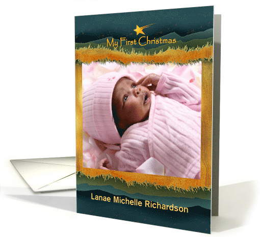 Baby's First Christmas Manger and Christmas Star for Baby Photo card