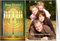 Messianic Happy Passover Golden Menorah in Window for Photo card