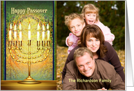 Happy Passover Golden Menorah Light in Mosaic Window for Photo card