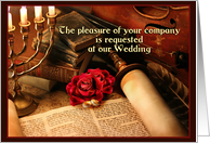 Invitation Jewish Wedding Announcement with Torah Scroll and Violin card