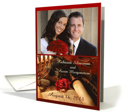 Invitation, Jewish Wedding Announcement with Torah Scroll, Photo card