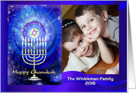 Happy Chanukah Menorah and Star with Blue for Hanukkah Photo card