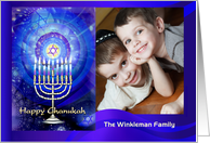 Happy Messianic Chanukah Add Photo Menorah with Blue Lights card