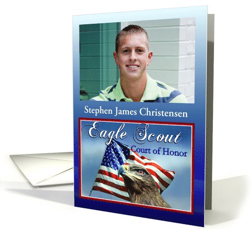 Eagle Scout Court of Honor Invitation, Eagle and Flag Photo card