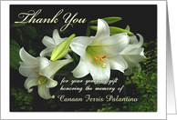Thank You for Your Donation and Sympathy, White Lilies, Custom Front card