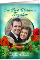First Christmas Together Snow Globe Add Name Date and Photo card