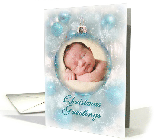 Christmas Greetings White Christmas Tree with Photo in Ornament card