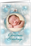Christmas Greetings White Christmas Tree with Photo in Ornament card