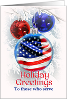 Holiday Greetings to our Troops, American Flag Military Christmas card