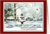 Season’s Greetings to Customers from Business, Snowy Winter Garden card