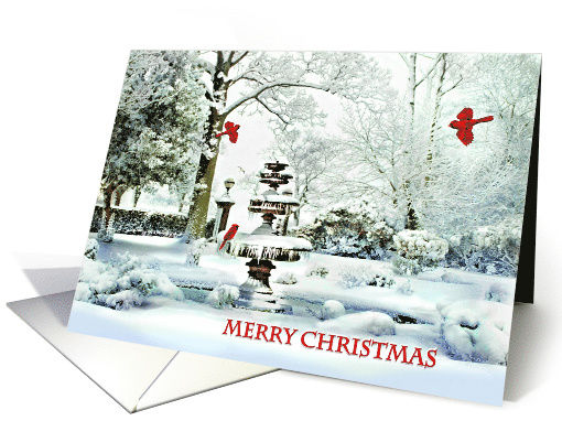 Merry Christmas Red Cardinals in Snowy Winter Garden card (1115080)