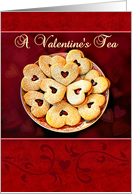 Valentine’s Day Tea Invitation, Heart Cookies on Tea Party Invitation card