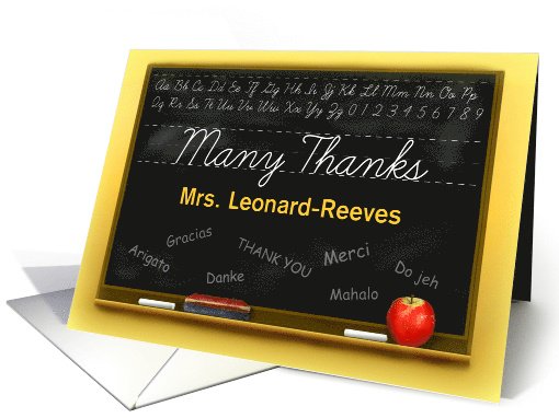 Many Thanks To Teacher, Classroom Chalkboard Custom Front card