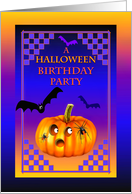 Halloween Birthday Party Invitation Pumpkin Bat and Spider card