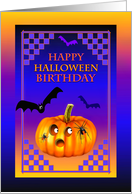 Happy Halloween Birthday October 31 Pumpkin Bats and Spiders card