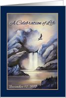 Celebration of Life Memorial Service Invitation, Misty Waterfall Custom Front card