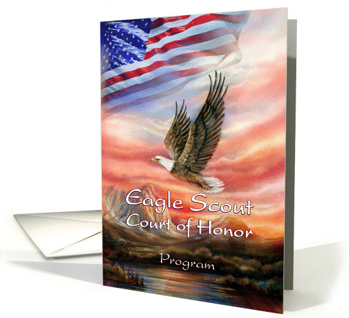 Program for Eagle Scout Court of Honor, Flying Eagle and Flag card