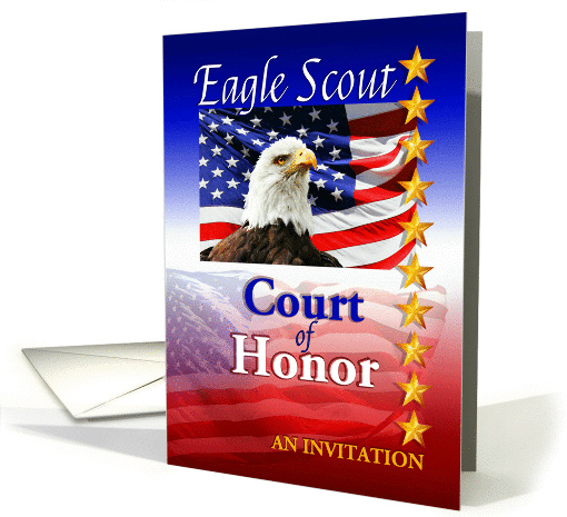 Invitation for Eagle Scout Court of Honor, Flag and Eagle card