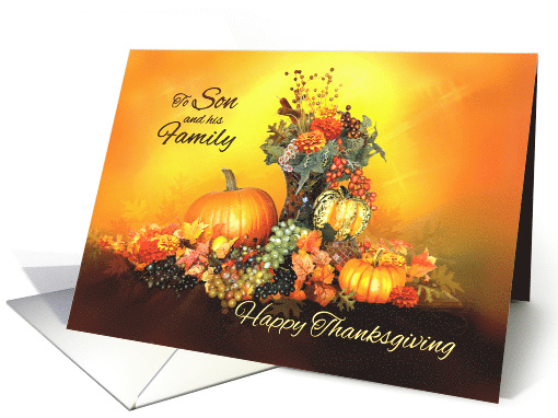 To Son and his Family Happy Thanksgiving Pumpkins and Leaves card
