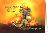For my Friend, Happy Thanksgiving, Pumpkins and Autumn Leaves card