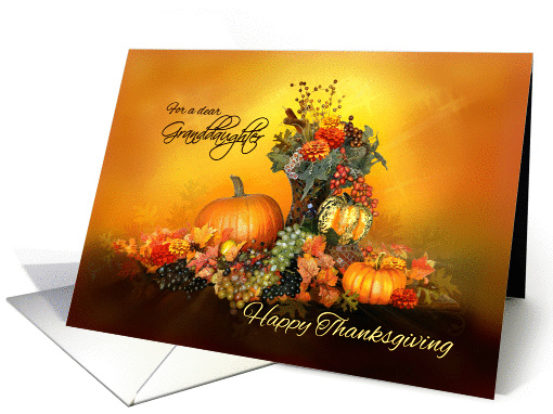 For Granddaughter, Happy Thanksgiving, Pumpkins and Autumn Leaves card