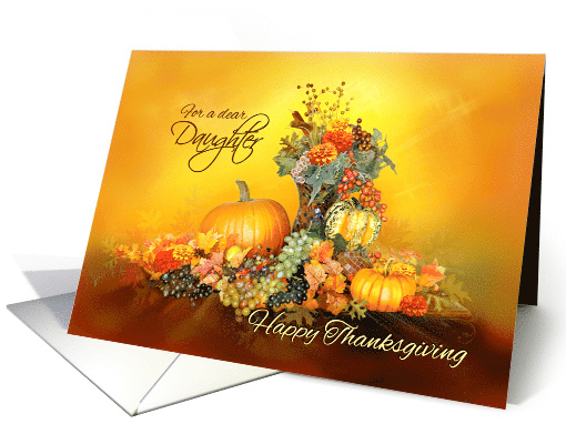 For Daughter at Thanksgiving with Pumpkins and Autumn Leaves card