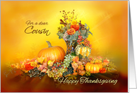 For Cousin Happy Thanksgiving, Pumpkins and Autumn Leaves card