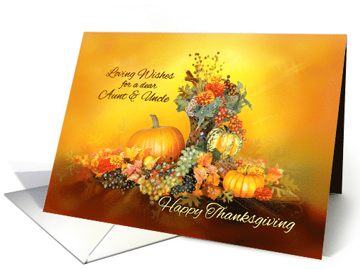 For Aunt and Uncle Happy Thanksgiving, Pumpkins and Autumn Leaves card